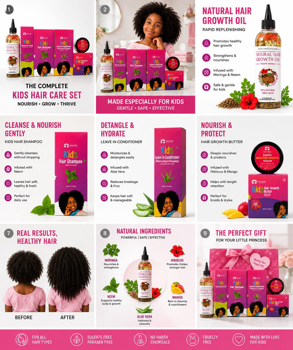 Kids Hair Growth Set 6-in-1 | Natural Hair Care Bundle for Kids | Moisturising, Detangling &amp; Growth Booster