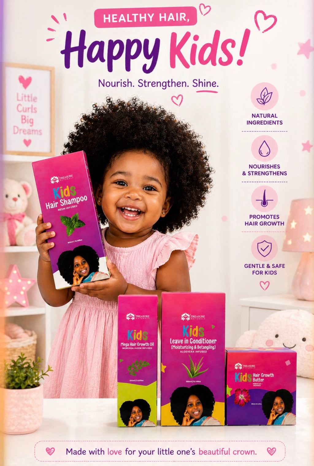 Kids' Natural Hair Care 4 in 1 Set - Gentle, Moisturizing &amp; 100% Natural