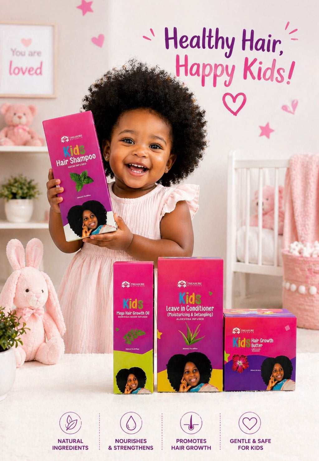 Kids' Natural Hair Care 4 in 1 Set - Gentle, Moisturizing &amp; 100% Natural