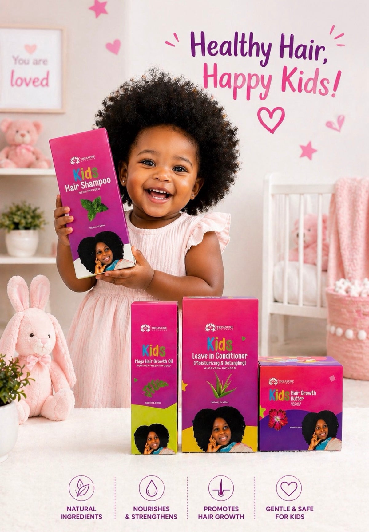 Kids' Natural Hair Care 4 in 1 Set - Gentle, Moisturizing &amp; 100% Natural