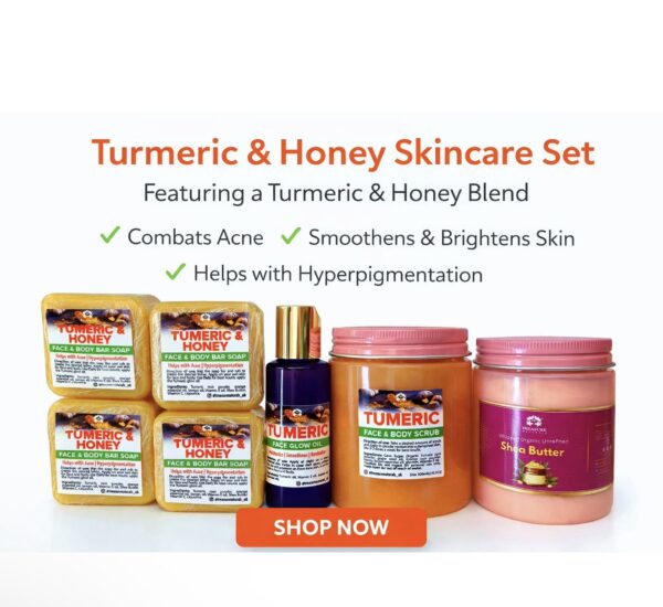 Skin Glow Set :4 Tumeric soap +1 Tumeric scrub + Whiooed Body Shea Butter