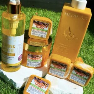 Skin Glow Set :4 Tumeric soap +1 Tumeric scrub + Body Oil and Medix Cream